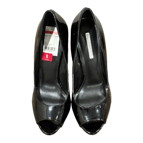 BCBGeneration BG Sasha Peep Toe Platform Pumps in the Size 8 in Black Patent - Picture 2 of 15